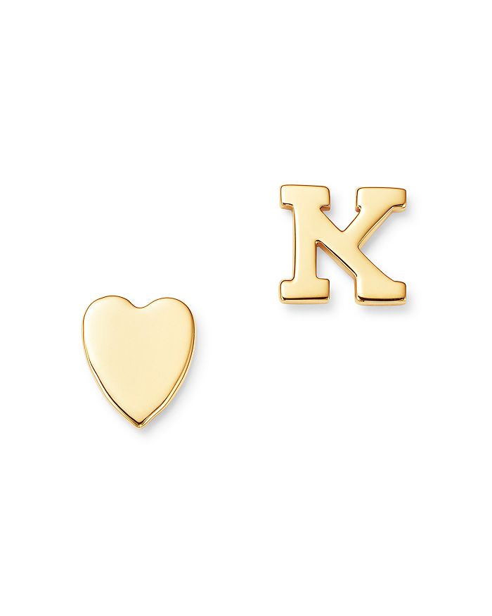 Zoe Lev 14k Yellow Gold Heart & Initial Stud Earrings In K/gold