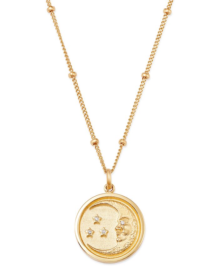Shop Zoe Lev 14k Yellow Gold Diamond Moon Medallion Necklace, 18 In White/gold