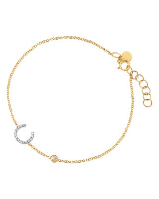 Zoe Lev - 14K Yellow Gold Diamond Initial & Bezel Bracelet
