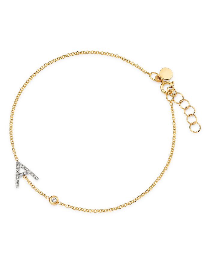 Zoe Lev 14k Yellow Gold Diamond Initial & Bezel Bracelet In A/gold