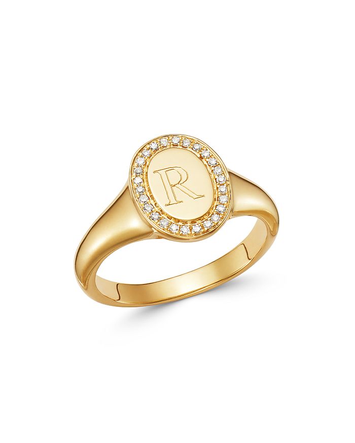 Zoe Lev 14k Yellow Gold Diamond Initial Signet Ring In R/gold