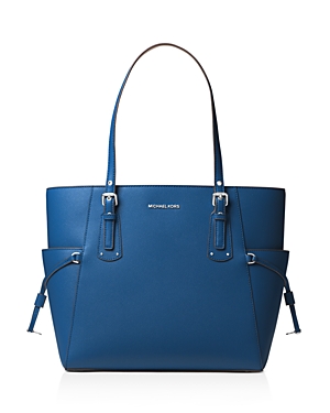 Michael Michael Kors Voyager East West Leather Tote In Grecian Blue/silver