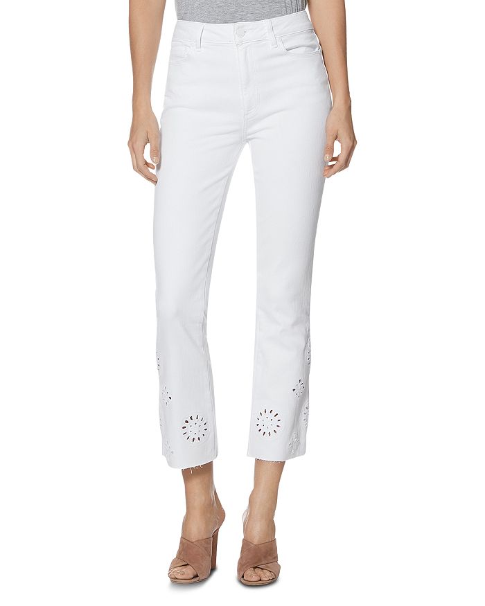 PAIGE VINTAGE COLETTE CROP BOOTCUT JEANS IN CRISP WHITE EMBROIDERED,5390B58-6398