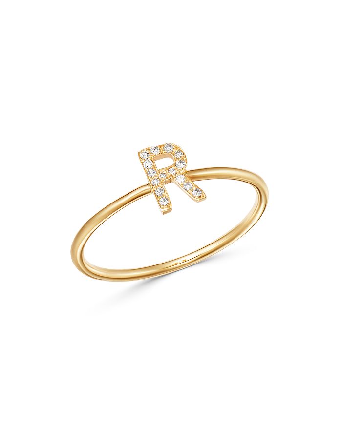 Zoe Lev 14k Yellow Gold Initial Diamond Ring In R/gold