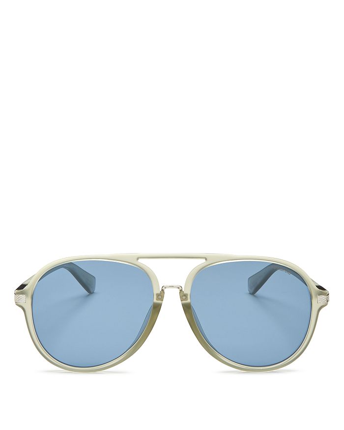 Polaroid Men's Polarized Brow Bar Aviator Sunglasses, 58mm In Gray/blue