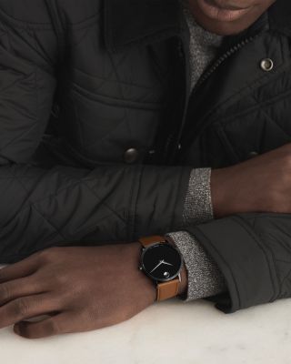 men's swiss museum classic black leather strap watch 40mm