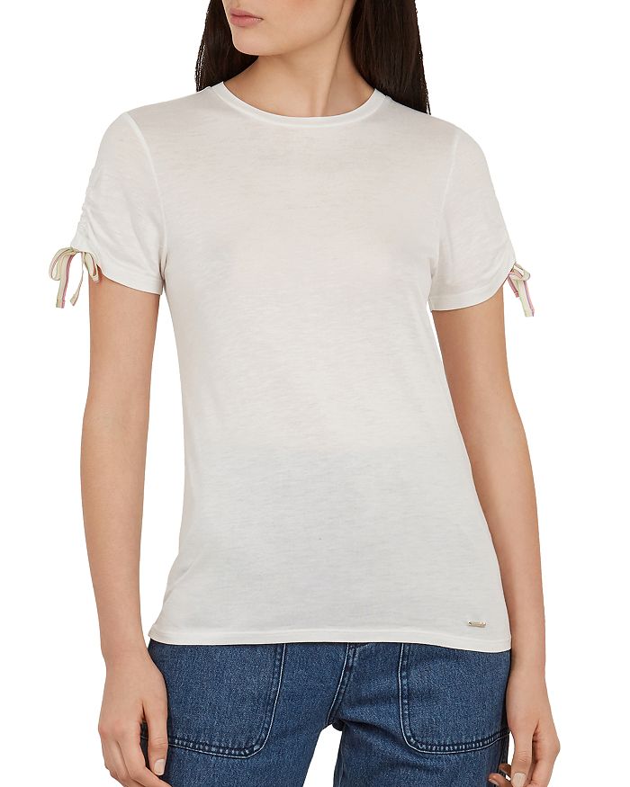 Ted Baker Caneiro Ruched-sleeve Tee In Ivory