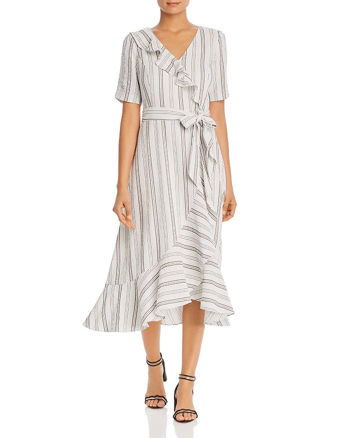 Calvin Klein Striped Faux-Wrap Dress | Bloomingdale's