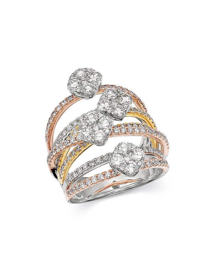 Bloomingdale's Diamond Crossover Statement Ring In 14k White, Rose & Yellow Gold, 2.5 Ct. T.w. - 100% Exclusive In White/multi