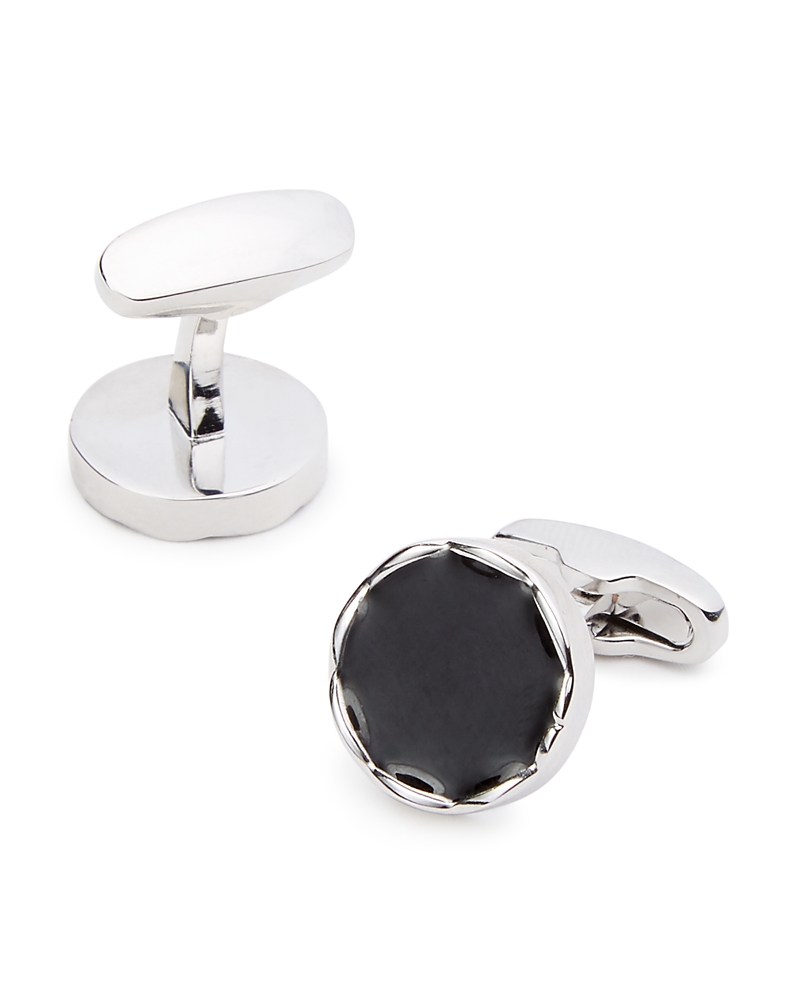Link Up Wave Rim Round Cufflinks In Black