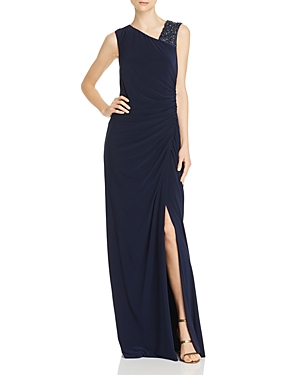 Adrianna Papell Draped Jersey Gown In Midnight