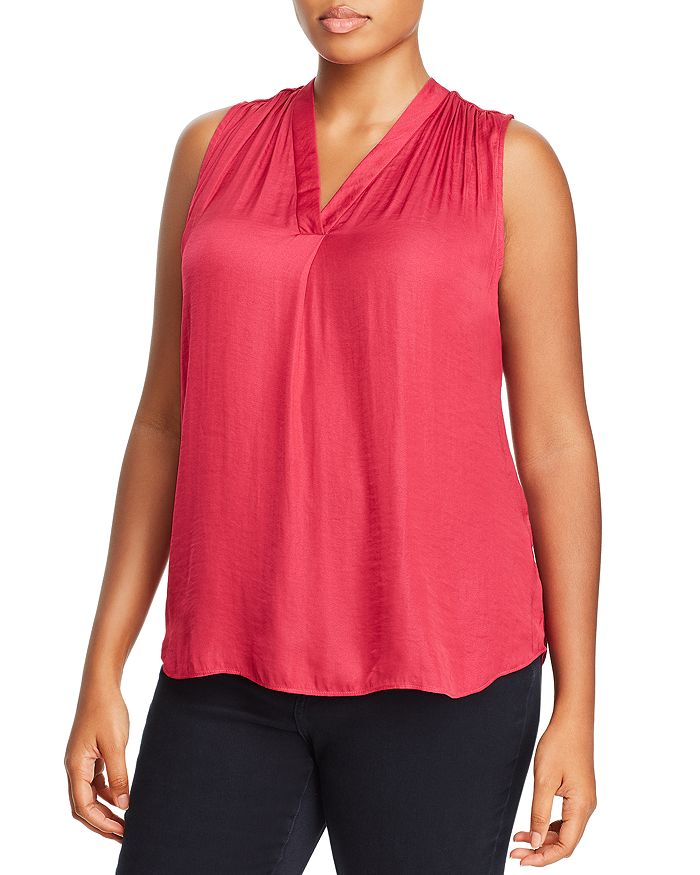 Vince Camuto Plus Shirred V-neck Blouse In Wild Hibiscus