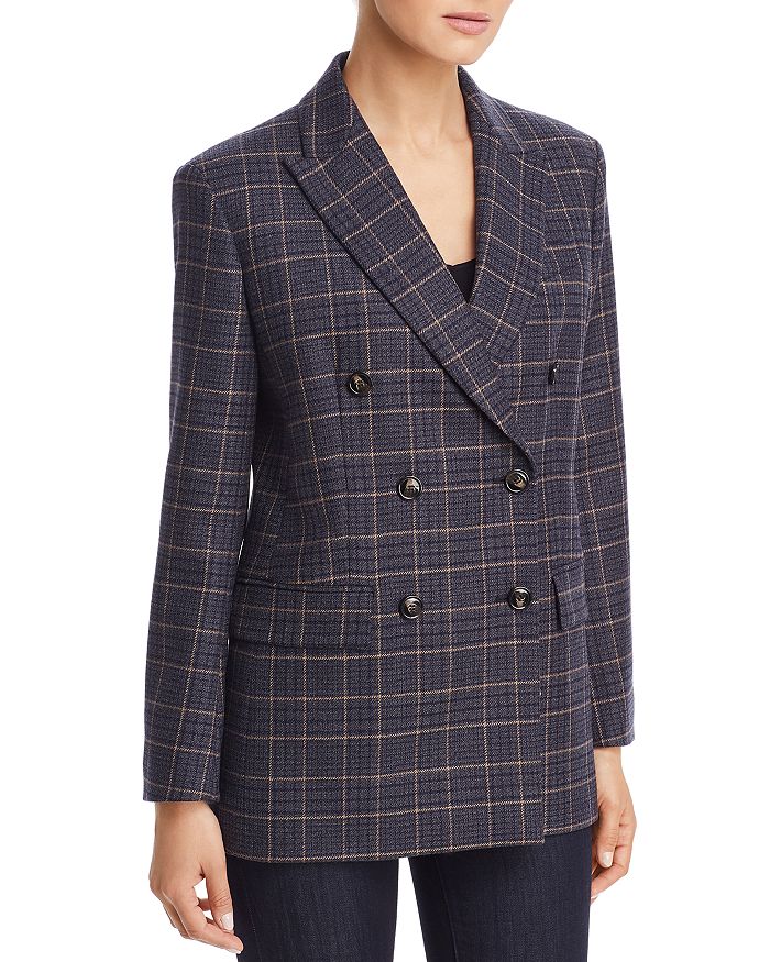 Weekend Max Mara Campus Double-breasted Check Wool Coat In Dark Gray