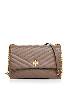 Tory Burch Kira Chevron Leather Shoulder Bag In Classic Taupe/gold