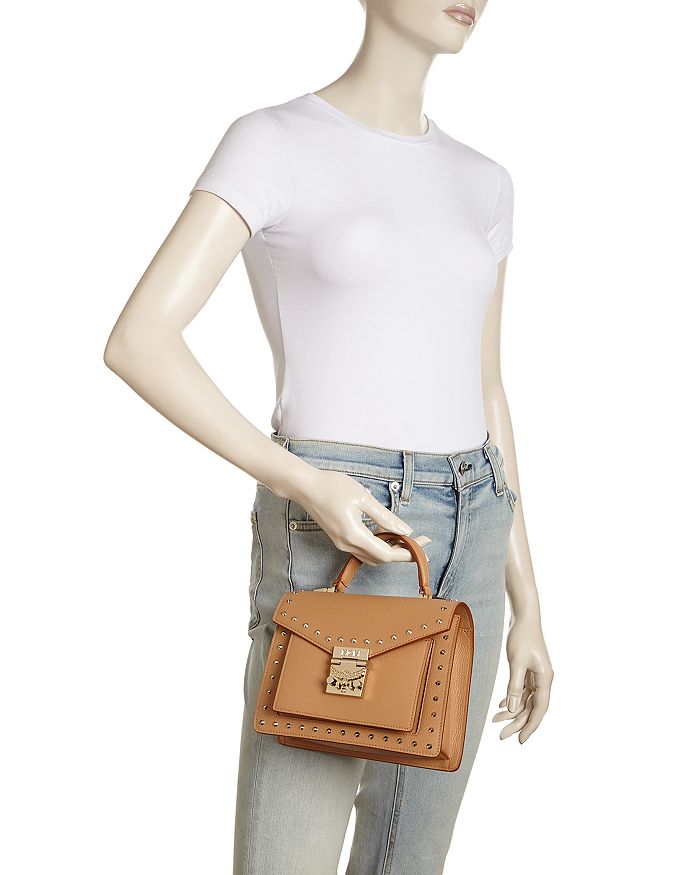 MCM PATRICIA PARK AVENUE SMALL STUDDED LEATHER SATCHEL