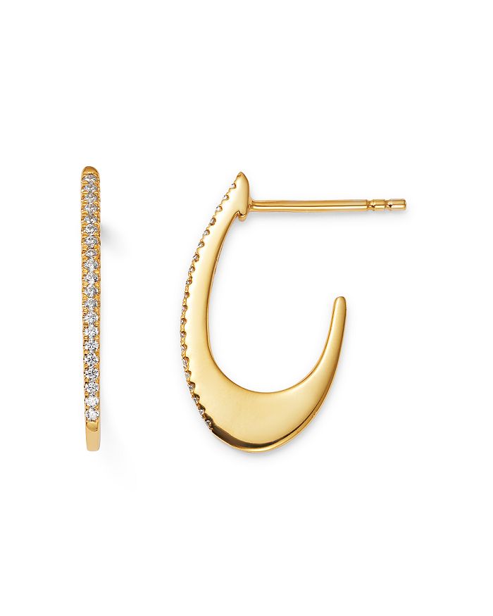 Shop Bloomingdale's Pave Diamond Oval Hoop Earrings In 14k Yellow Gold, 0.10 Ct. T.w. - 100% Exclusive In White/gold