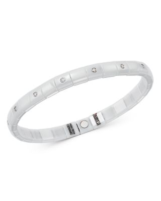 Roberto Demeglio - 18K White Gold & White Ceramic Pura Stretch Bracelet with Diamonds