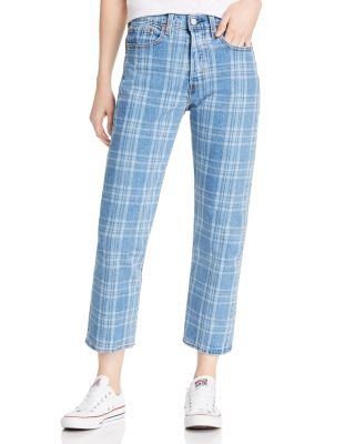 Wedgie Cropped Straight Plaid Jeans 