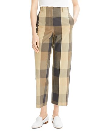 THEORY Womens Blue Zippered Plaid Straight leg Pants main image 0