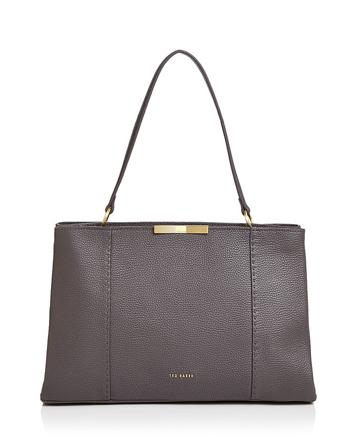 Ted Baker Faceted Bow Leather Tote In Charcoal/gold