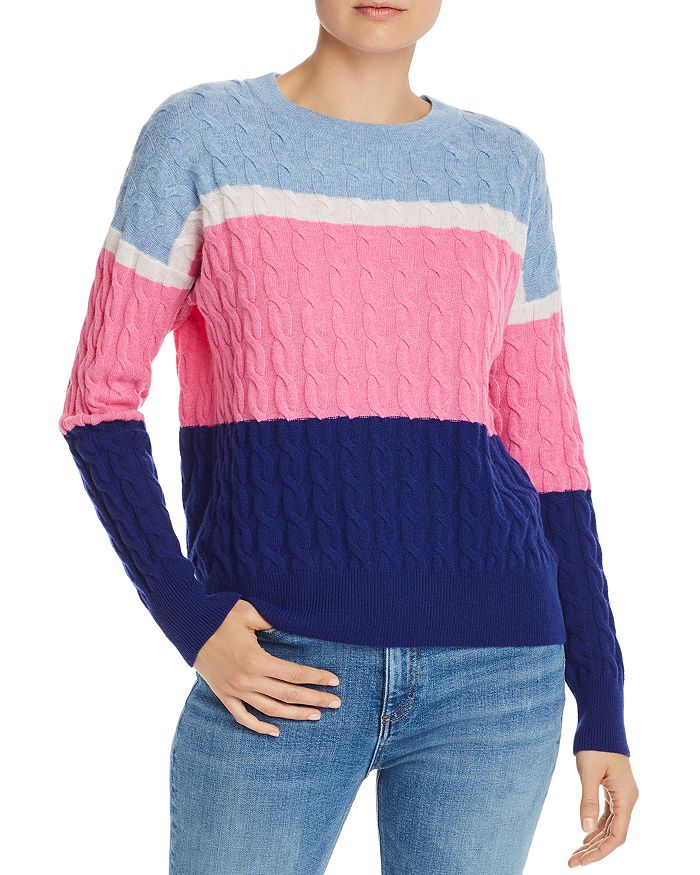 Aqua Cashmere Colorblock Cableknit Cashmere Sweater 100 Exclusive