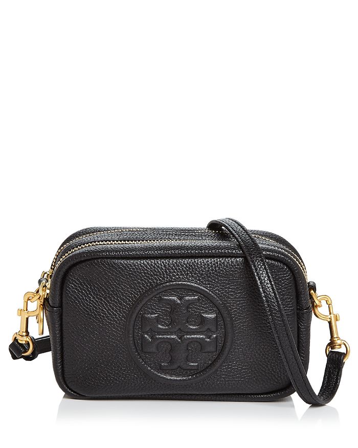 Tory Burch Perry Bombe Mini Leather Crossbody In Black/gold | ModeSens