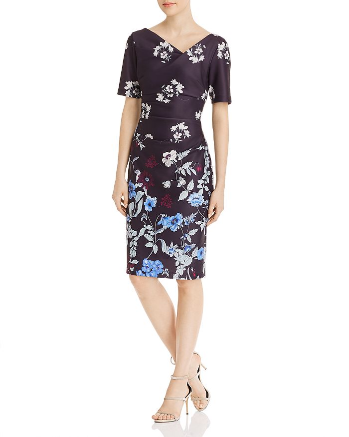 Adrianna Papell Botanical Draped Scuba Dress | Bloomingdale's