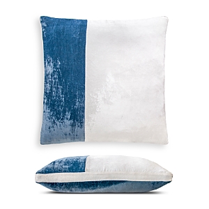 Kevin O'brien Studio Colour-block Velvet Decorative Pillow, 22 X 22 In Denim