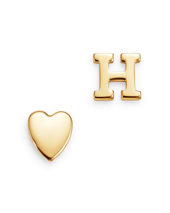 Zoe Lev 14k Yellow Gold Heart & Initial Stud Earrings In H/gold