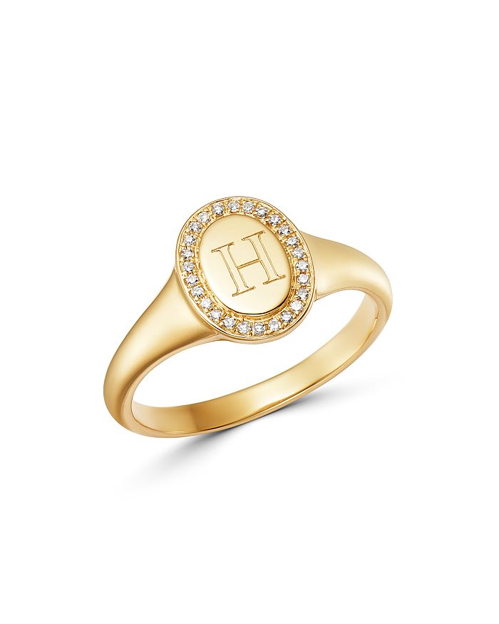 Zoe Lev 14k Yellow Gold Diamond Initial Signet Ring In H/gold