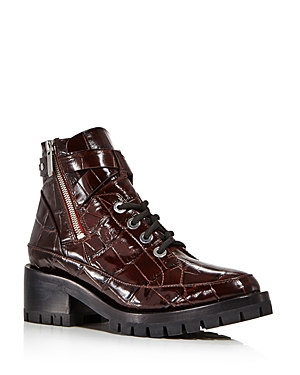 3.1 Phillip Lim Women's Hayett Croc-embossed Leather Combat Boots In Cordovan