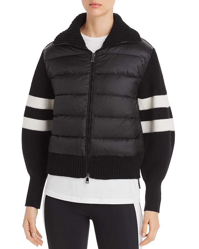 MONCLER QUILTED DOWN & STRIPE SLEEVE CARDIGAN,E20939456100A9029