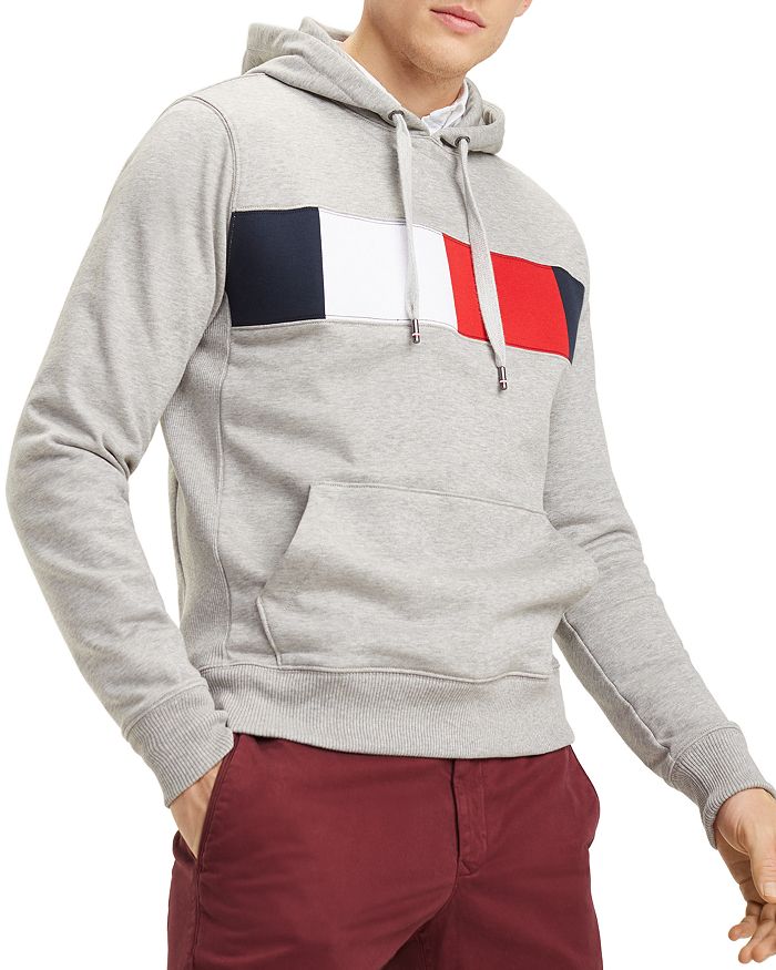 Tommy Hilfiger Flag-stripe Graphic Hooded Sweatshirt In Cloud Heather