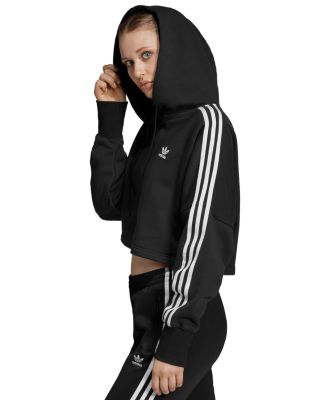 adidas originals adicolor three stripe cropped hoodie in black