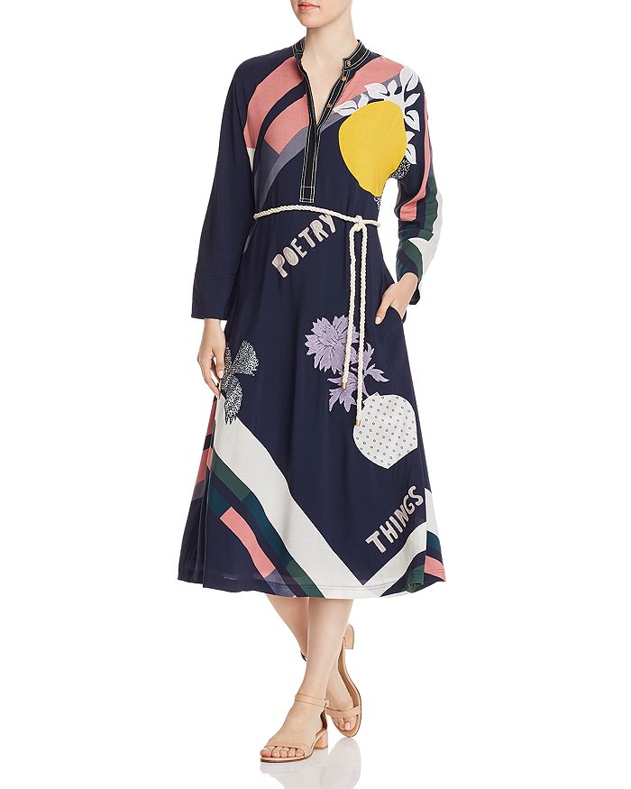 Tory Burch Embellished Scarf Printed Midi Dress Bloomingdale s