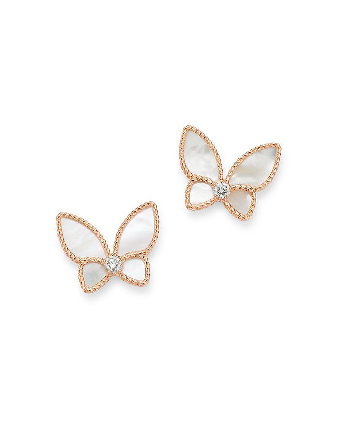 ROBERTO COIN 18K ROSE GOLD MOTHER-OF-PEARL & DIAMOND BUTTERFLY STUD EARRINGS - 100% EXCLUSIVE,7772855AXERM