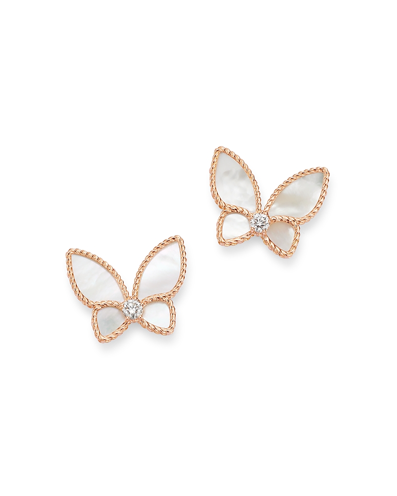 Roberto Coin 18K Rose Gold Mother-of-Pearl & Diamond Butterfly Stud Earrings - Exclusive