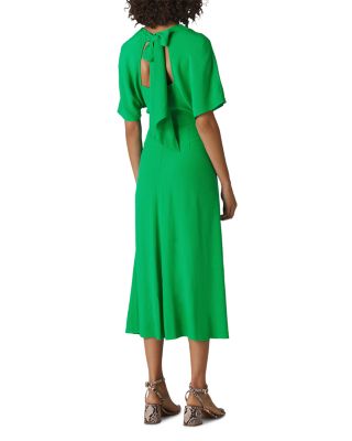 whistles green midi dress Green Textured Belted Midi Dress | WHISTLES