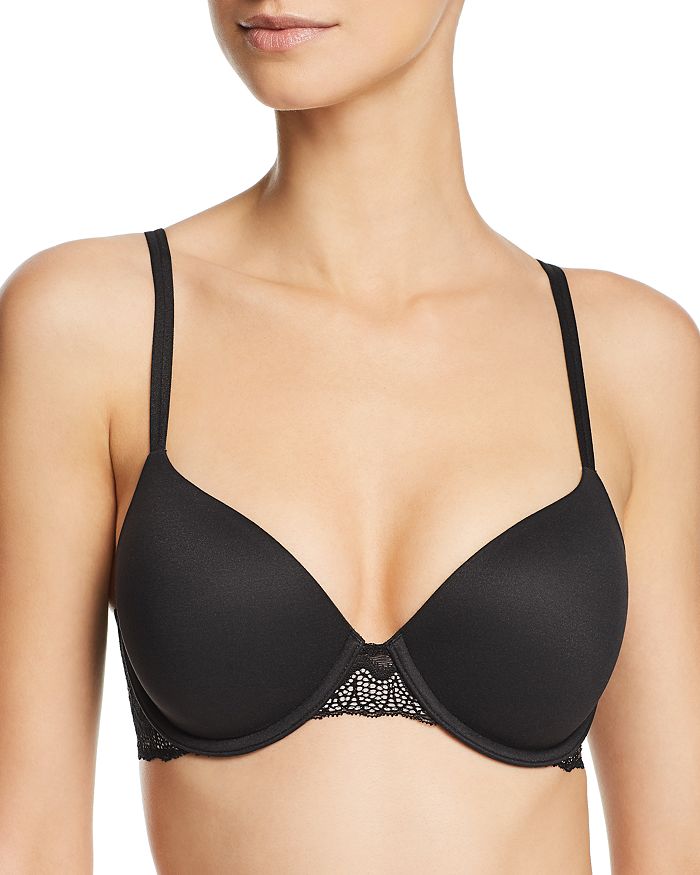 Calvin Klein Perfectly Fit Etched Lace Lightly Lined Underwire Bra In Black