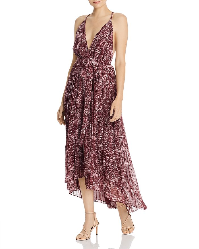 Fame And Partners Snakeskin-print High/low Wrap Dress In Serpant Cordovan