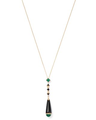 Black Onyx, Malachite & Diamond Pendant Necklace in 18K Yellow Gold, 18" 