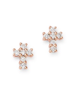 Bloomingdale's Fine Collection - Diamond Mini Cross Stud Earrings in 14K Rose Gold, 0.15 tcw