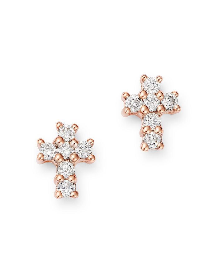 Bloomingdale's Diamond Mini Cross Stud Earrings In 14k Rose Gold, 0.15 Ct. T.w. - 100% Exclusive In White/rose Gold