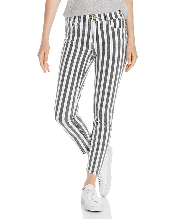 FRAME Le High Skinny Crop Beatnik Stripe Jeans in Noir Multi