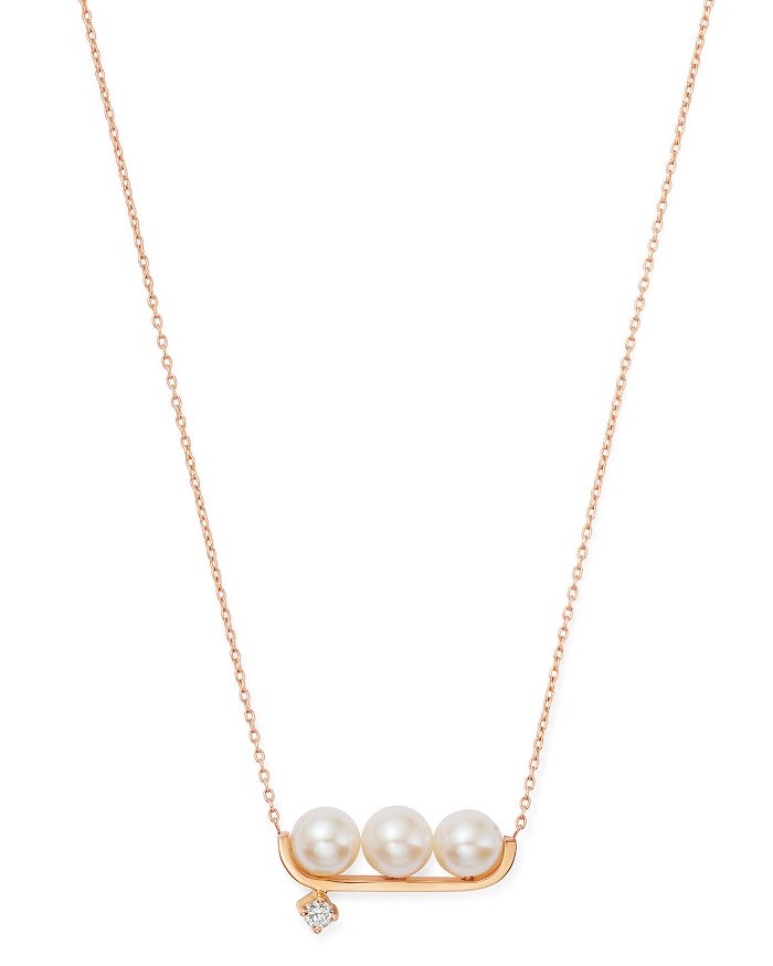 Own Your Story 14k Rose Gold Neo Pearl Third Time Is The Charm Freshwater Pearl & Diamond Necklace, 18 In White/rose Gold