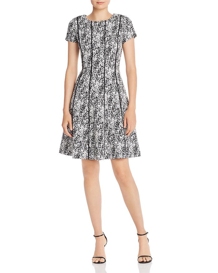 Adrianna Papell Jacquard Fit-and-flare Dress In Black/ivory