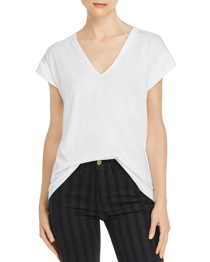 Frame White Cotton V-neck T-shirt In Blanc