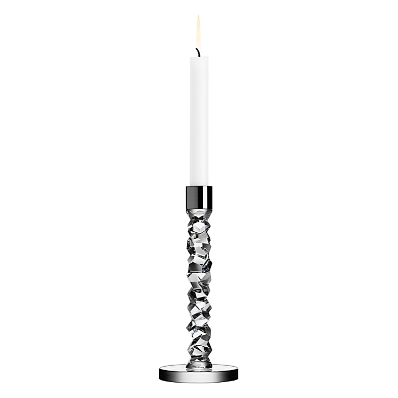 Orrefors Carat Brass Medium Candlestick Pair In Crystal