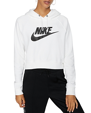 Nike Women's Sportswear Essential Cropped Hoodie In White/black