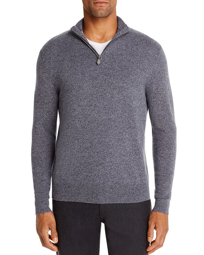 The Men's Store At Bloomingdale's Cashmere Half-zip Sweater - 100% Exclusive In Gray Navy Twist